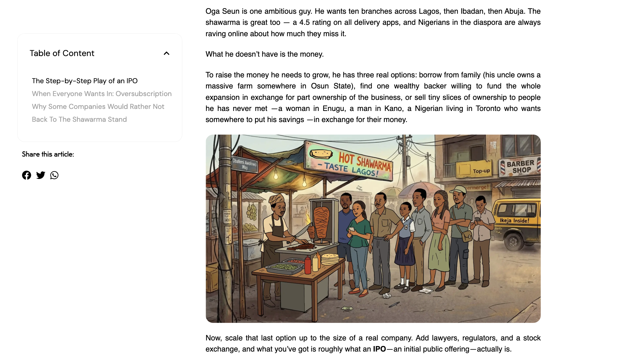 The shawarma stand illustration from the How do IPOs work explainer