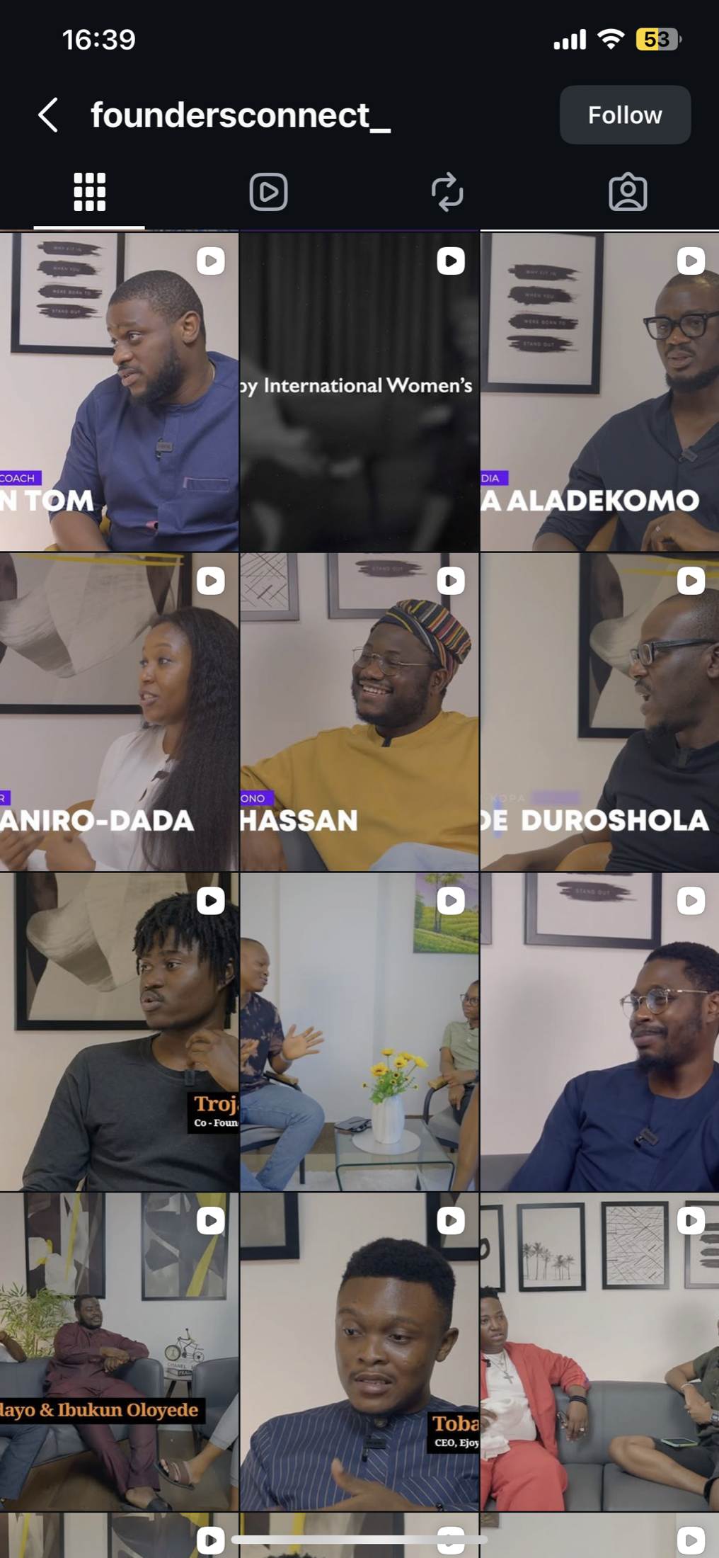 Founders Connect Instagram feed before the redesign